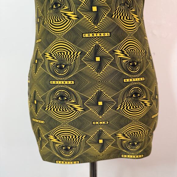 Kwaidan Editions Stretch Top Yellow Geometric Size XS Zip Y2K Psychedelic Techno - Picture 4 of 9